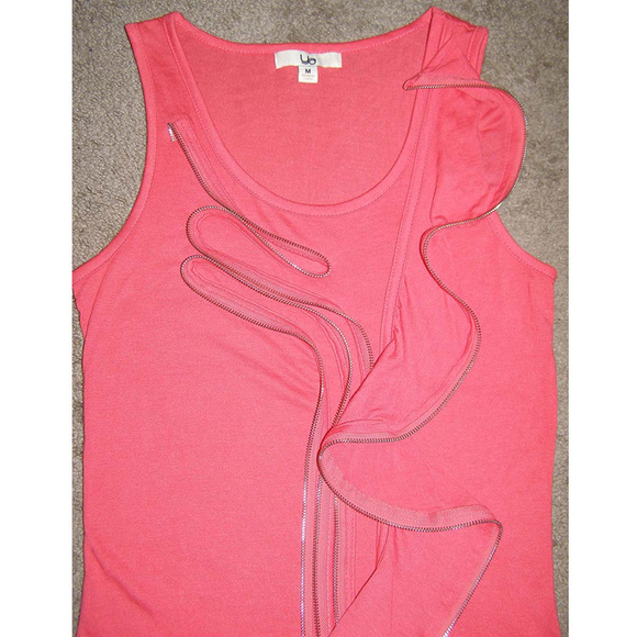 🌺 New Long Coral Tank top by YA with Zipper Ruffle M - Picture 6 of 6